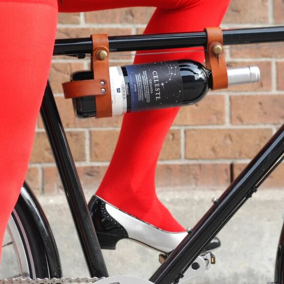 NEW OOPSMARK LEATHER BICYCLE WINE RACK TAN - Picture 4 of 6